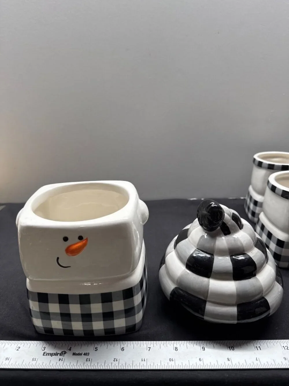 Joyous Snowman 2025 Ceramic Jar & Mug Set With Black & White Buffalo Check Desig